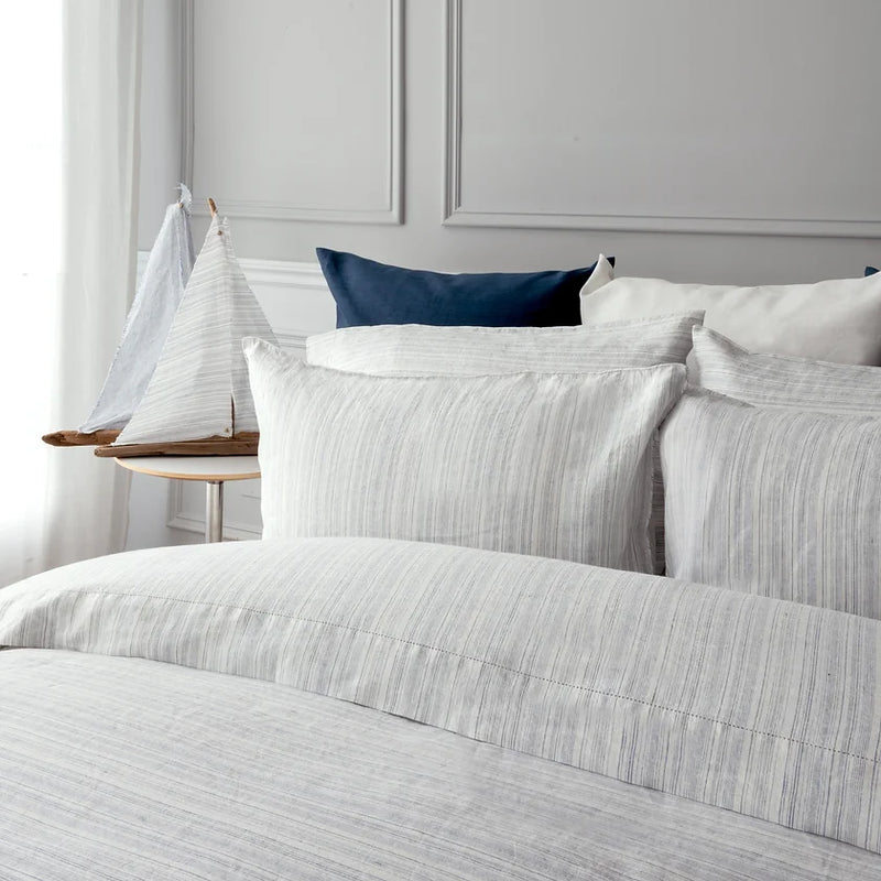 Colette Stripe | Linen Jacquard 100% Linen Bed Sheet by St Geneve Fine Linen - Fabric from Italy Sewn in Canada