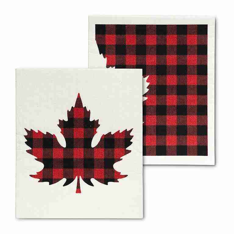 Buffalo Check Maple Leaf Dishcloths. Set of 2