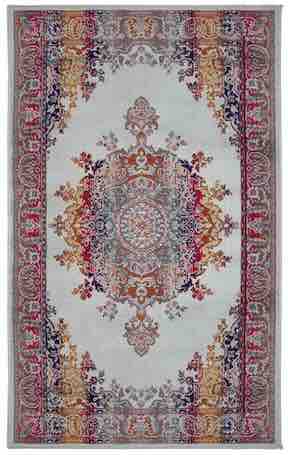 Art Silk Medallion Silver Blue Rug