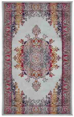 Art Silk Medallion Silver Blue Rug