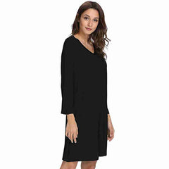 Black Bamboo A-Line Long Sleeve Nightdress