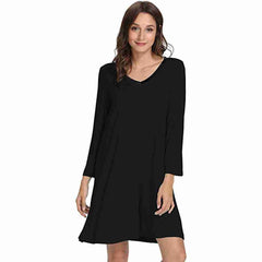 Black Bamboo A-Line Long Sleeve Nightdress