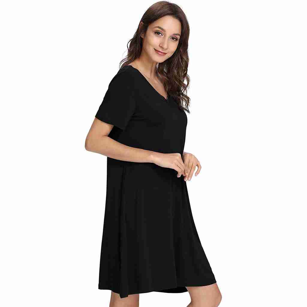 Black Bamboo A-Line Short Sleeve Nightdress