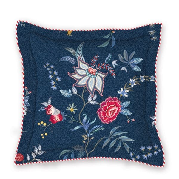 Flower Festival Dark Blue Cushion With Colourful Flowers by JO AND ME