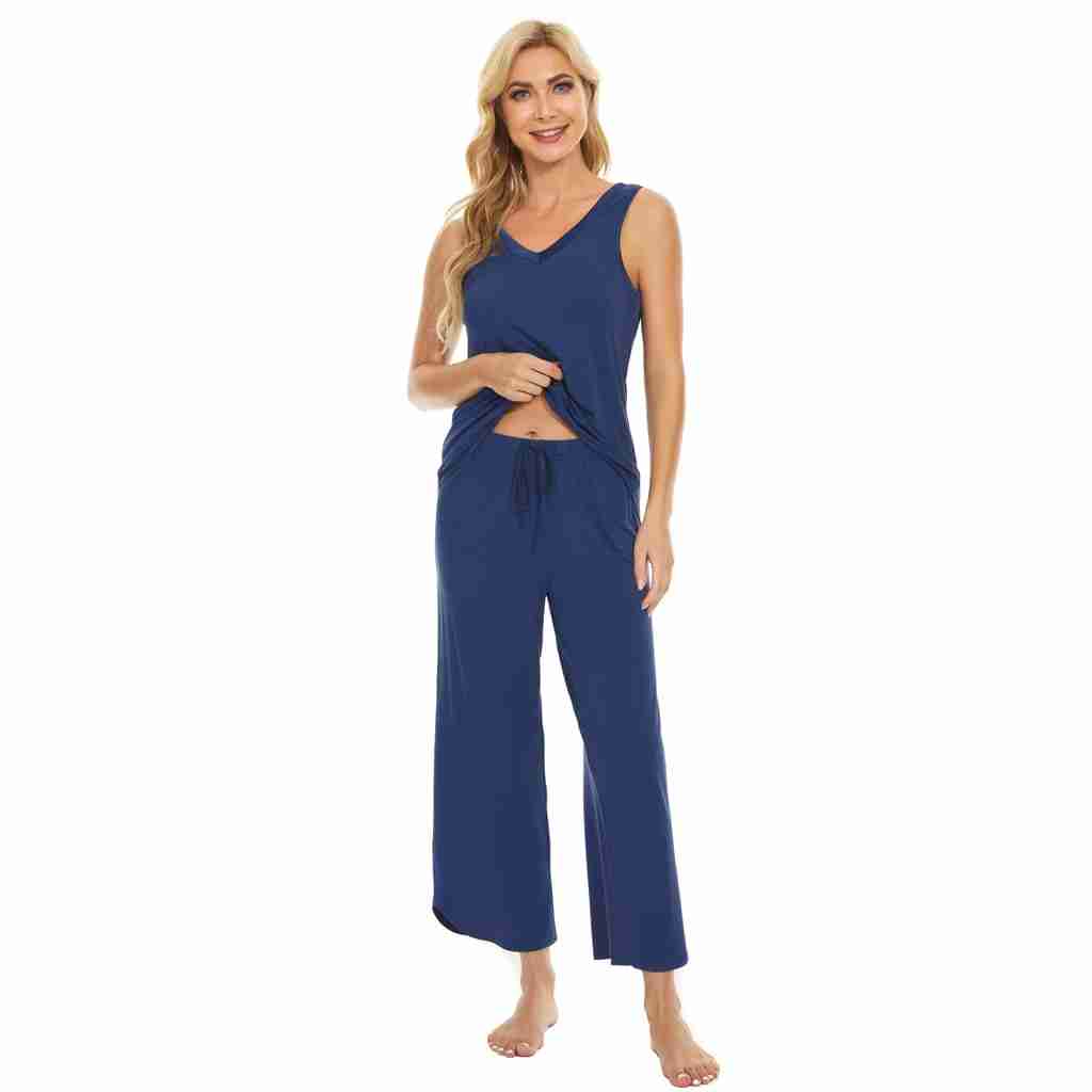French Blue Bamboo Sleeveless Capri Set