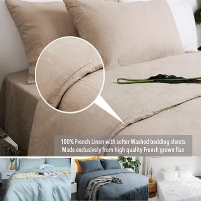 100% French Linen Duvet Cover - Available In White, Grass Green, Khaki And Green