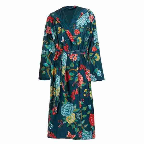 Good Evening Dark Blue Multicoloured Floral Bathrobe