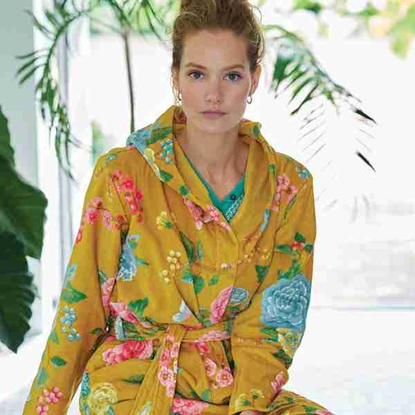Good Evening Yellow Multicoloured Floral Bathrobe