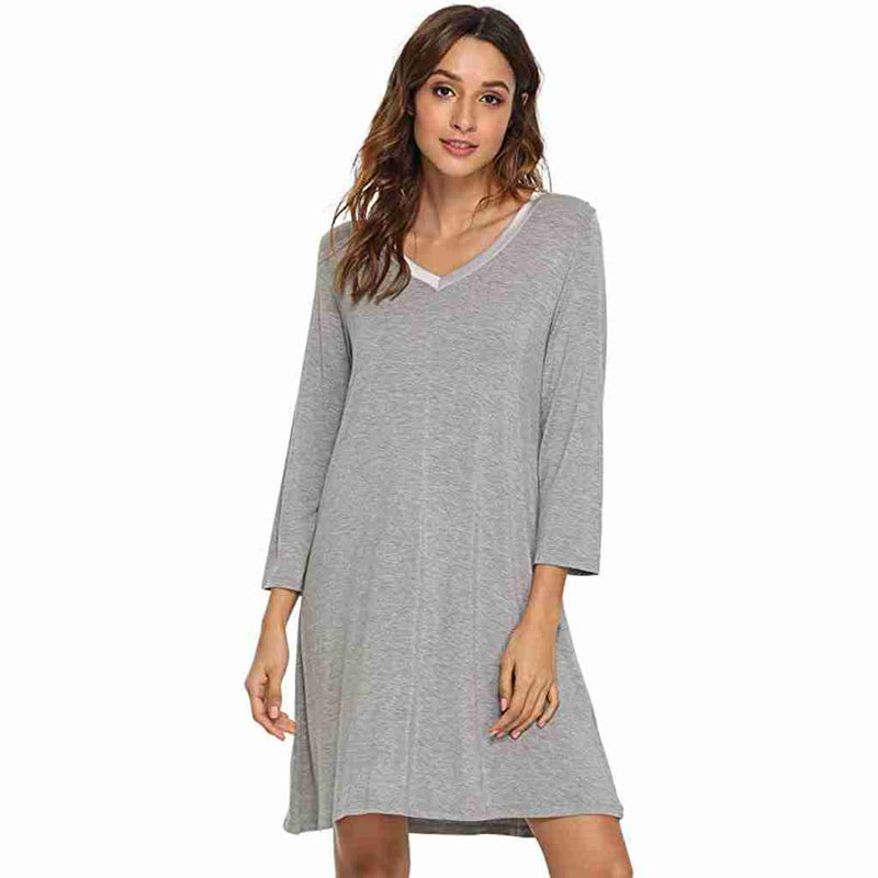 Grey Bamboo A-Line Long Sleeve Nightdress