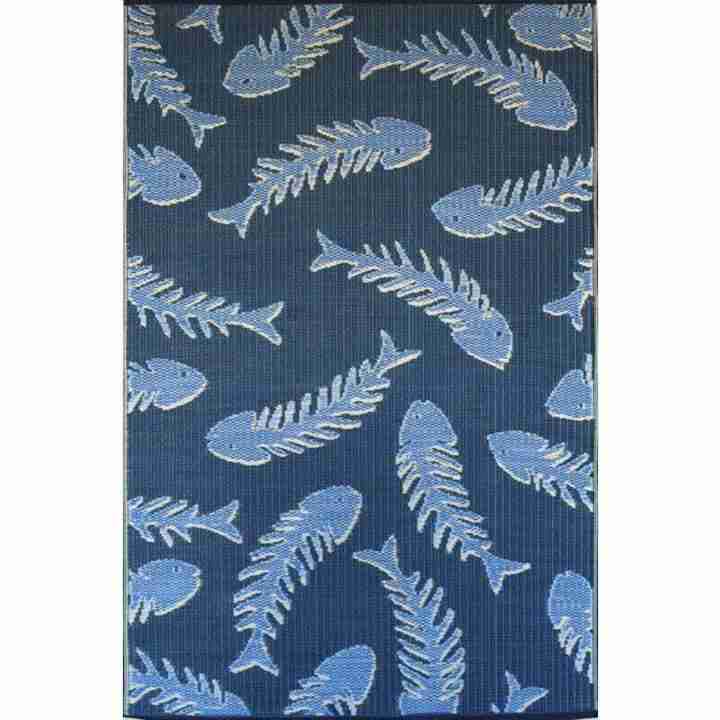5x8 Mad Mat Fishbones Navy Periwinkle FM-FBO58-NP1