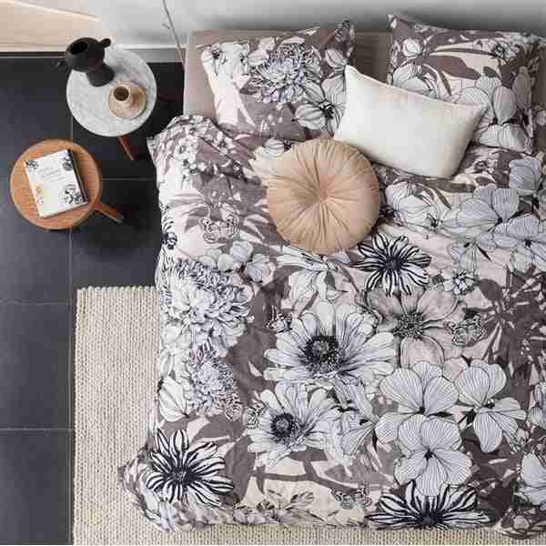 Amandine Cream And Black Flowered Duvet Cover