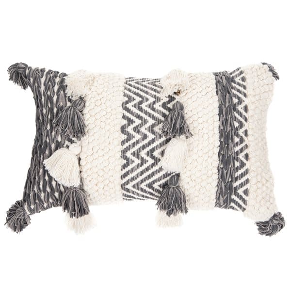 Inaya Grey And Ivory Knitted Decorative Pillow by BRUNELLI