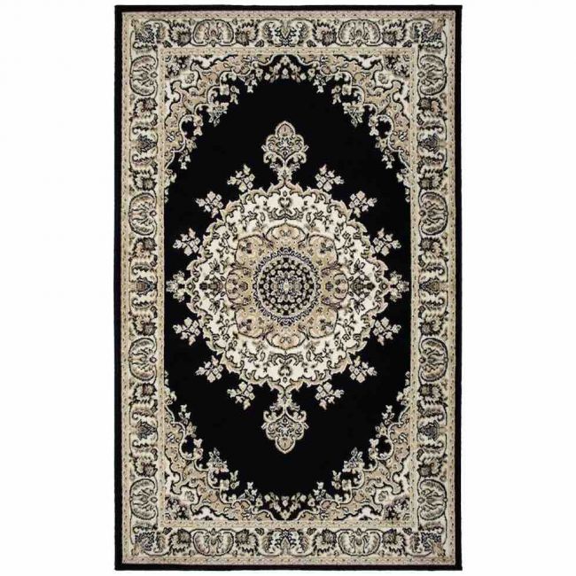 Art Silk Medallion Black Rug
