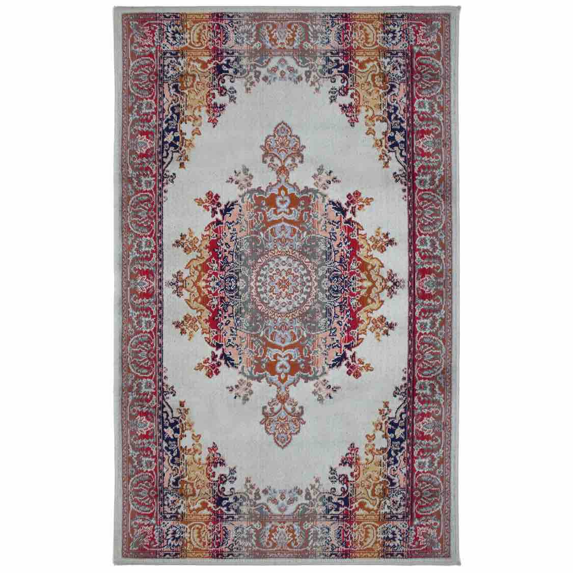 Art Silk Medallion Silver Blue Rug