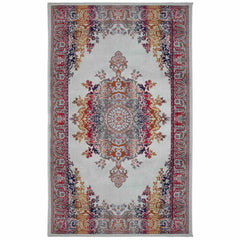 Art Silk Medallion Silver Blue Rug
