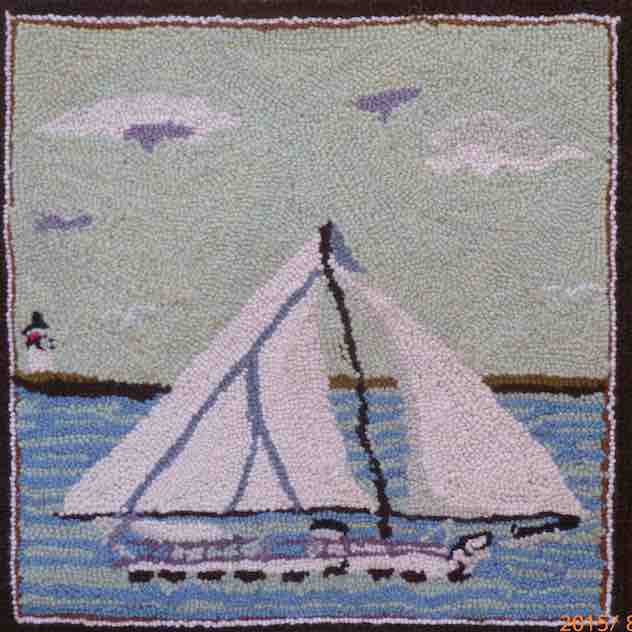 Sailboat White Needlepoint Cushion