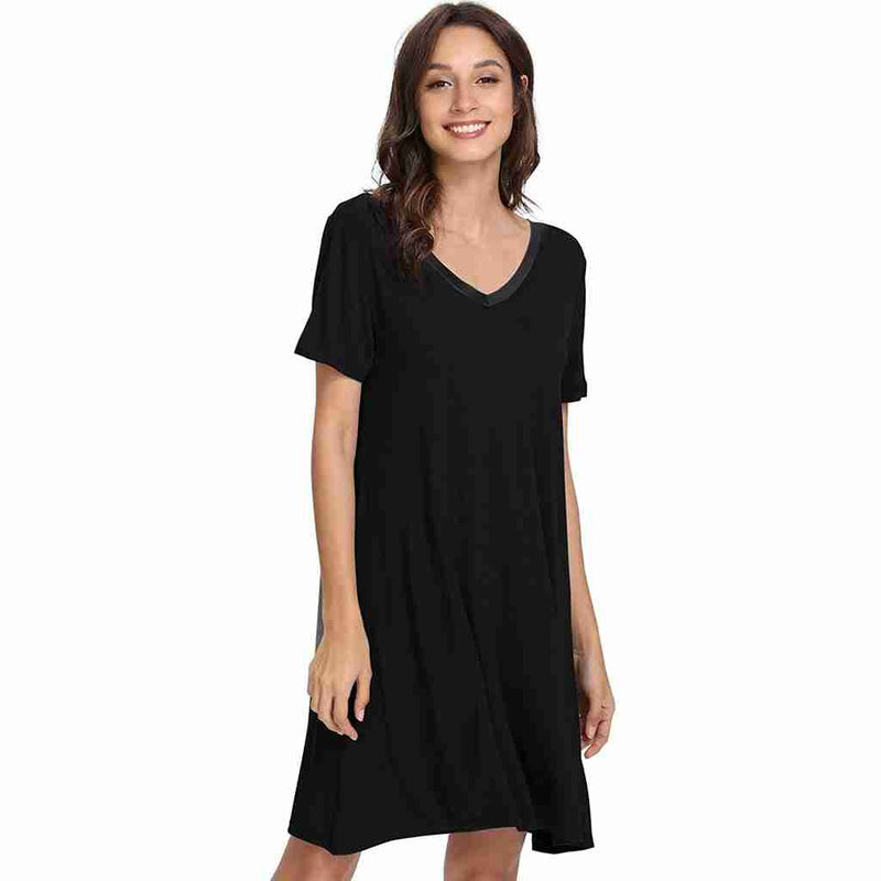 Black Bamboo A-Line Short Sleeve Nightdress