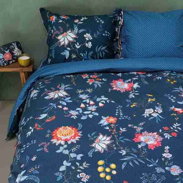 Flower Festival Dark Blue Duvet Cover With Colourful Flowers