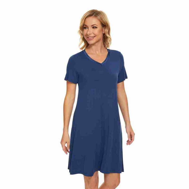 French Blue Bamboo A-Line Short Sleeve Nightdress