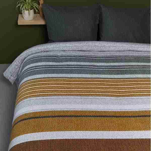 Geppetto Green Striped Flannel Duvet Cover