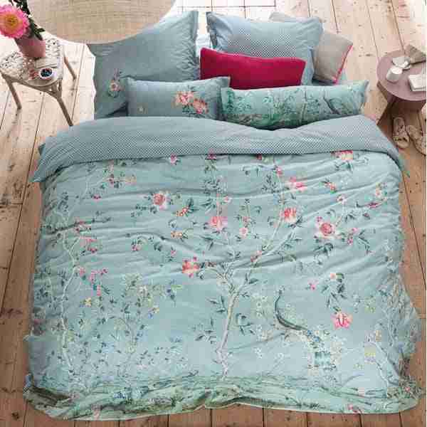 Okinawa Blue With Pink Flowers Duvet Cover