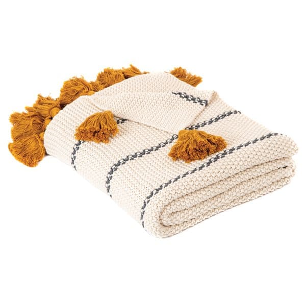 Motmot Knitted Cream And Mustard Throw by BRUNELLI