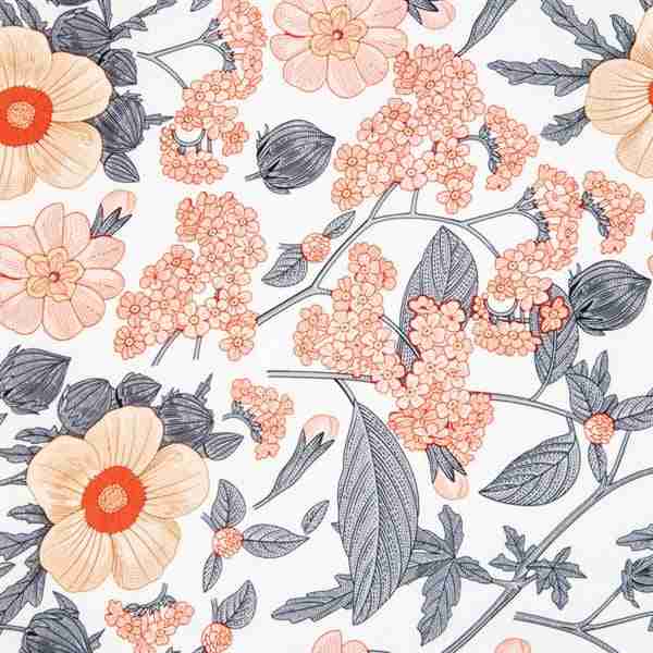 Sakura Coral And Grey Flowered Tablecloth